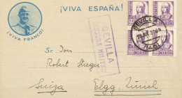 Spanien Francisco Franco Propaganda-Zudruck Viva Espana Auf Faltbrief, In Die Schweiz Gelaufen 1937 Zensur Sevilla I-II - Guerra 1939-45