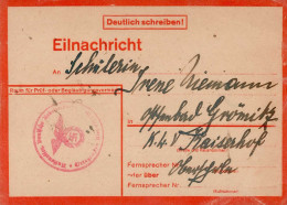 NSDAP Kiel Eilnachrichten-Karte Lebenszeichen An Eine Schülerin Im KLV Lager Kaiserhof (Grömitz) Ca. 1944 II (Schürfung) - Oorlog 1939-45