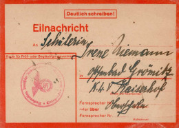NSDAP Kiel Eilnachrichten-Karte Lebenszeichen An Eine Schülerin Im KLV Lager Kaiserhof (Grömitz) Ca. 1944 II (Schürfung) - Weltkrieg 1939-45
