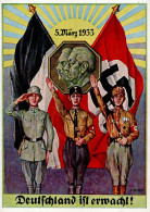 NSDAP WK II - Verlag Bildkunst Nr. 38 - DEUTSCHLAND IST ERWACHT! Künmstlerkarte Sign. C.Horn I - War 1939-45