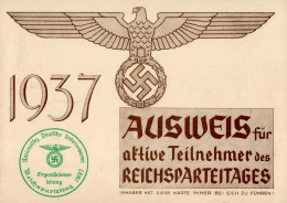 REICHSPARTEITAG NÜRNBERG 1937 WK II - AUSWEIS Für Aktive Teilnehmer D. Organisationsleitung I - Weltkrieg 1939-45