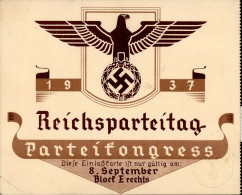 REICHSPARTEITAG NÜRNBERG 1937 WK II - EINLAßKARTE PARTEIKONGRESS 1937 (Ecke Gestoßen) II - Weltkrieg 1939-45