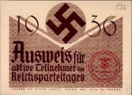 REICHSPARTEITAG NÜRNBERG WK II - AUSWEIS RP 1936 Rücks. Randklebestelle! I-II - Weltkrieg 1939-45