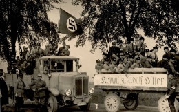 REICHSPARTEITAG NÜRNBERG WK II - Seltene Sehr Frühe Foto-Karte Propagandawagen KOMMT ZU ADOLF HITLER Mit SA In Nürnberg  - Weltkrieg 1939-45