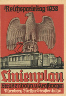 Reichsparteitag WK II Nürnberg (8500) Linienplan Straßenbahn Und Kraftwagen Nürnberg-Fürther Straßenbahn, 38x43 Cm II - Weltkrieg 1939-45