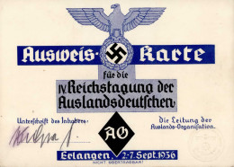 ERLANGEN WK II - AUSWEISKARTE IV. REICHSTAGUNG Der AUSLANDSDEUTSCHEN 1936 - Zusammengeklebt! I-II - War 1939-45