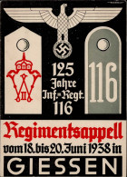 GIESSEN WK II - REGIMENTSAPPELL 125 Jahre INF-REGT. 116 GIESSEN 1938 Sign. Künstlerkarte I - War 1939-45