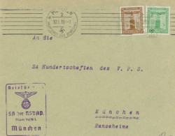 SA Der NSDAP Sturm 14/16 L München Brief Mit Partei-Dienstmarken II (rechts Verkürzt) - War 1939-45