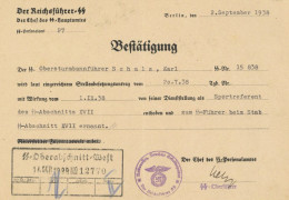 SS Bestädigungsschreiben Von Obersturmbannführer Schulz, Karl Zur Ernennung Vom Sportreferent Zum SS-Führer Beim Stab SS - Oorlog 1939-45