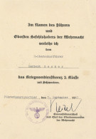 SS Dokument über Die Verleihung Des Kriegsverdienstkreuzes 2. Klasse Mit Schwertern An SS-Oberscharführer Becker, Herber - Weltkrieg 1939-45