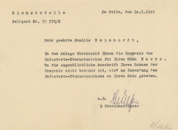 SS Feldpost Nr. 33 576 D Briefinhalt über Die Überreichung Des Infanterie Sturmabzeichens Für Sohn Deinhardt, Harro 20.0 - Guerra 1939-45