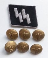 SS Kragenspiel Offizier Und 6 Vergoldete Knöpfe Für NSDAP Uniform Politischer Leiter I-II - War 1939-45