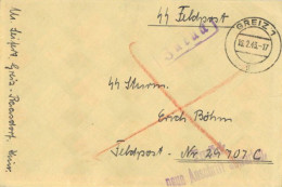 SS-Feldpost WK II Brief Mit Inhalt An 1. Bataillon SS-Panzer-Grenadier-Regiment 1 Leibstandarte Mit ZURÜCK-Stempel 1943  - Guerra 1939-45