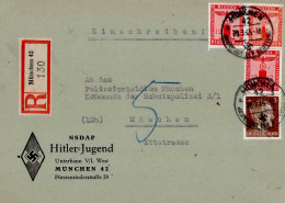 NSDAP HJ Hitlerjugend Unterbann V/L West München Dienstbrief Mit MiF Parteidienstmarken Einschreiben Vom 20. März 1945 ( - Guerra 1939-45