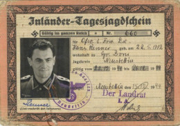 Inländer-Tagesjagdschein Neustettin Für Einen Oberfeldwebel 1944 (Gebrauchsspuren) - War 1939-45