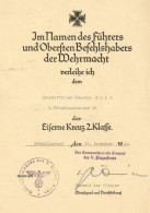 Verleihungsurkunde Eiserne Kreuz 2. Klasse An Unteroffizier Joachim Salm 1940 I-II - Weltkrieg 1939-45