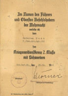 Verleihungsurkunde Kriegsverdienstkreuz 2. Klasse Mit Schwertern Mit Unterschrfit Ritterkreuzträger Generalmajor Schörne - Weltkrieg 1939-45