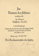 Verleihungsurkunde Ruhestand Am 12. Juli 1943, Sign. RM Der Justiz II - Weltkrieg 1939-45