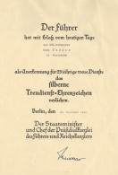 Verleihungsurkunde Silbernes Treudienst-Ehrenzeichen Berlin 28.11.1942 II - Weltkrieg 1939-45