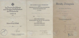 Verleihungsurkunden Ostmedaille, Eiserne Kreuz 2. Kl. Und Demjanskschild I-II - Weltkrieg 1939-45