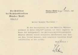 WK II Dokumente Glückwunschschreiben Zur Auszeichnung Mit Der Medaille Winterschlacht Im Osten 1941-42 1.09.1942 I-II (M - War 1939-45