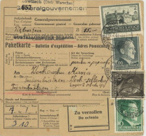 WK II Fremdarbeiter Lagerpost Generalgouvernement Paketkarte Lowitsch Distr. Warschau An Eine Arbeiterin Im Werk Seltenh - Weltkrieg 1939-45