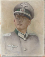 WK II Gemälde Portrait Unbekannt Auf Holzrahmen 46,5 X 60cm II - Weltkrieg 1939-45