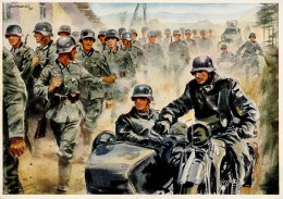 WK II MILITÄR - Motorisierte Aufklärer überholen Infanteriekolonne Sign. Gottschalk 1940 I - Weltkrieg 1939-45