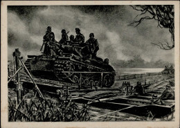 WK II MILITÄR - PANZER - über Die Kriegsbrücke Der Pioniere Rollen Die Panzer An Den Feind I-II Réservoir - War 1939-45