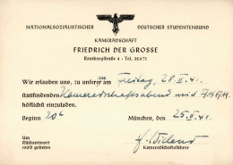 WK II München Einladungskarte Zum Kameradschaftsabend Der NSDStB 1941 I-II (keine AK Einteilung) - Guerre 1939-45