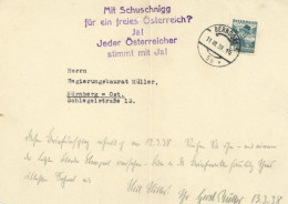 Antipropaganda WK II Österreichischer Antideutscher Propagandastempel Auf Briefvorderseite Vom 11.3.1938 (Tag Des Einmar - Guerra 1939-45