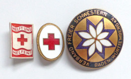 WK II Orden Dienst-Brosche Verband Freier Schwestern, Mützen-Abzeichen Rotes Kreuz Und Spenden-Abzeichen Rotes Kreuz I-I - Weltkrieg 1939-45