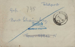 Feldpost WK II An FP 07912 Zweizeiler ZURÜCK Postdienst Eingestellt - Weltkrieg 1939-45