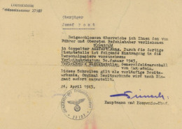 Feldpost WK II Briefinhalt Zur Verleihung Des Krimschild An Oberjäger Post, Josef 1943 II (fleckig,Faltloch) - Weltkrieg 1939-45