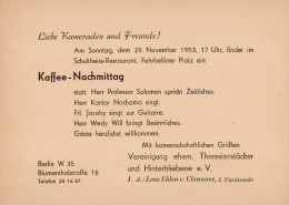 Judaika Berlin Einladungskarte 1953 Von Der Vereinigung Ehem. Theresienstädter Und Hinterbliebene E.V. Judaisme - Judaísmo