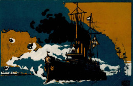 Schiff Kreuzer WK I Rotes Kreuz Wohlfahrtskarte Sign. Scholz, Adolf I-II Bateaux Bateaux - Guerra 1914-18