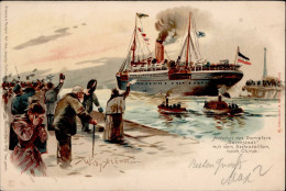 Schiff Dampfschiff Darmstadt Mit Dem Seebataillon Nach China Sign. Stöwer, Willy I-II Bateaux Bateaux - Guerra 1914-18