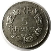 Monnaie France - 1933 - 5 Francs Lavrillier Nickel - 5 Francs