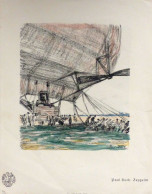 Zeppelin Lithografie Von Paul Bach Auf Velin 1915, Originale Künstlergrafik 26,4 X 22,8 Cm Und 42 X 34 Cm (Blatt) Guter  - Zeppeline