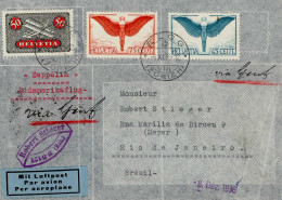 Zeppelinpost 18. Südamerikafahrt Zuleitung Schweiz (ohne Stempel), Rs. Ak-O, II- (Knicke, Einriss) Dirigeable - Zeppeline