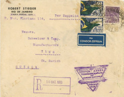 Zeppelinpost 8. Südamerikafahrt 1933 Brasilien Frankatur Rs. Ak-O 1933 II (Mängel) Dirigeable - Zeppeline