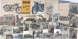 Motorrad Konvolut Mit Prospekten NSU, 27 Fotos Und Autogramm-Karte Mit Original-Unterschrift Von Maisch, Hans 1983 II - Motos