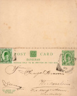 Zanzibar Ostafrika Doppel-Ganzsache Jeweils Mit ZuFr Gebraucht (Zwei-Länderfrankatur Ab Weikersheim) 1909 I-II - Ehemalige Dt. Kolonien