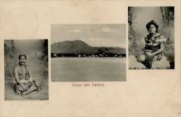 Kolonien Samoa Gruss Aus Karte Einheimische, Stempel Apia 1909 I-II Colonies Montagnes - Ehemalige Dt. Kolonien