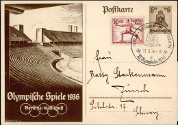 Olympiade 1936 Berlin Berlin-Grünau Regattabahn Sonderstempel Nach Zürich Gelaufen I- - Juegos Olímpicos