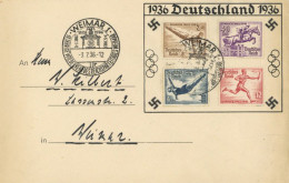 Olympiade 1936 Propaganda-Zudruck Sonderstempel Weimar Reichsparteitag 1936 I- - Olympische Spiele