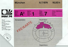 Fußball-Weltmeisterschaft WM 1974 Spiel Um Platz 3 (Polen-Brasilien) Freikarte Vom 6.7.74 - Olympische Spiele