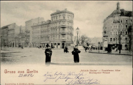 Berlin Friedrichshain (1000) Gasthaus Schiefe Haube Frankfurter Allee Boxhagener Strasse Litfaßsäule 1902 I - Ploetzensee