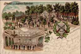 Berlin Pankow (1000) Litho Gasthaus Schloss Schönholz Inh. Retschlag, Hans Garten Halle 1902 I-II - Ploetzensee