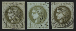 N°39C, Les 3 Nuances, Cérès Bordeaux, 1c Olive, Oblitérés - TB D'ASPECT - 1870 Bordeaux Printing